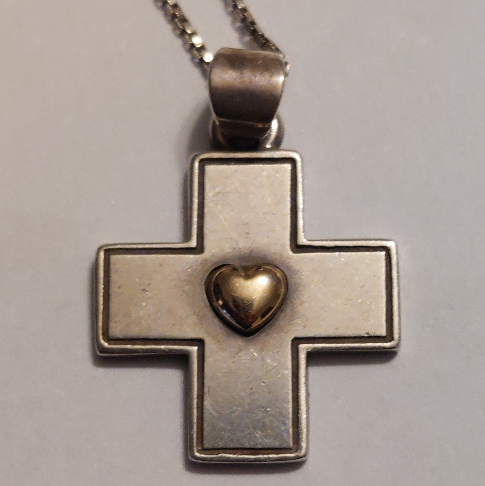 James Avery Cross With 14kt Gold Heart Center Pendant